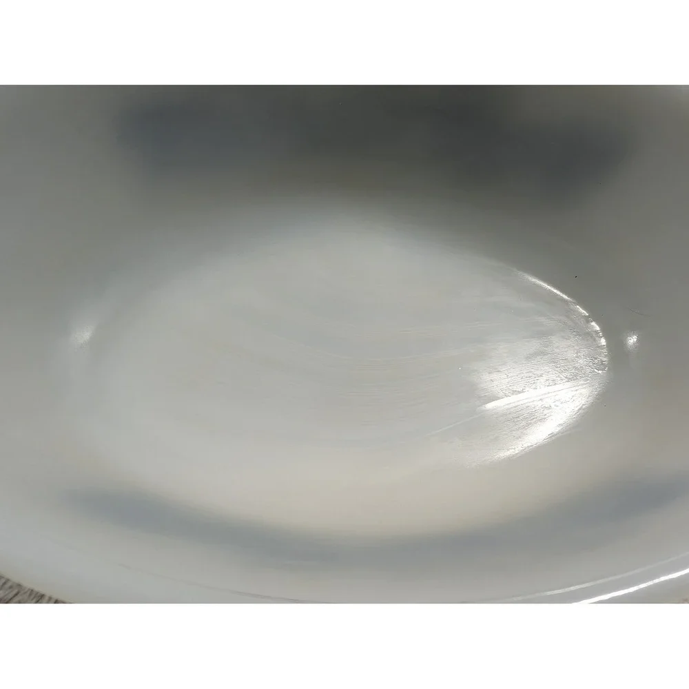 Vtg Glasbake Currier & Ives Blue Steamboat Milk Glass Oval Casserole Dish w/ Lid